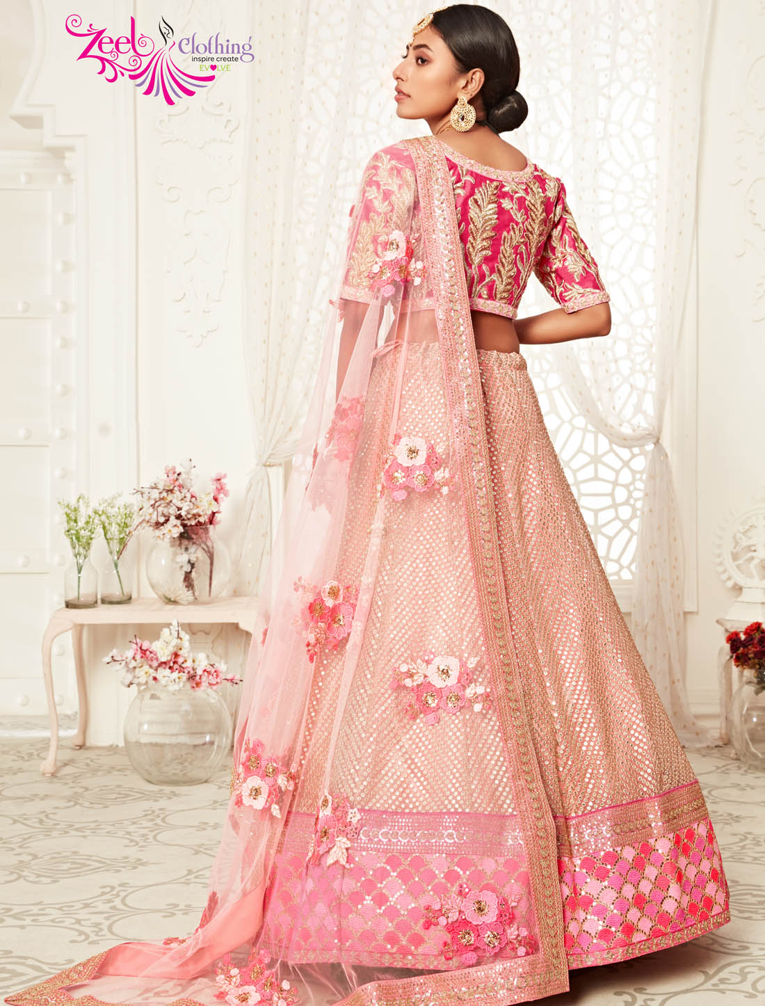 Pink Soft Silk Semi Stitched Wedding Lehenga Choli Timeless Elegance For Women