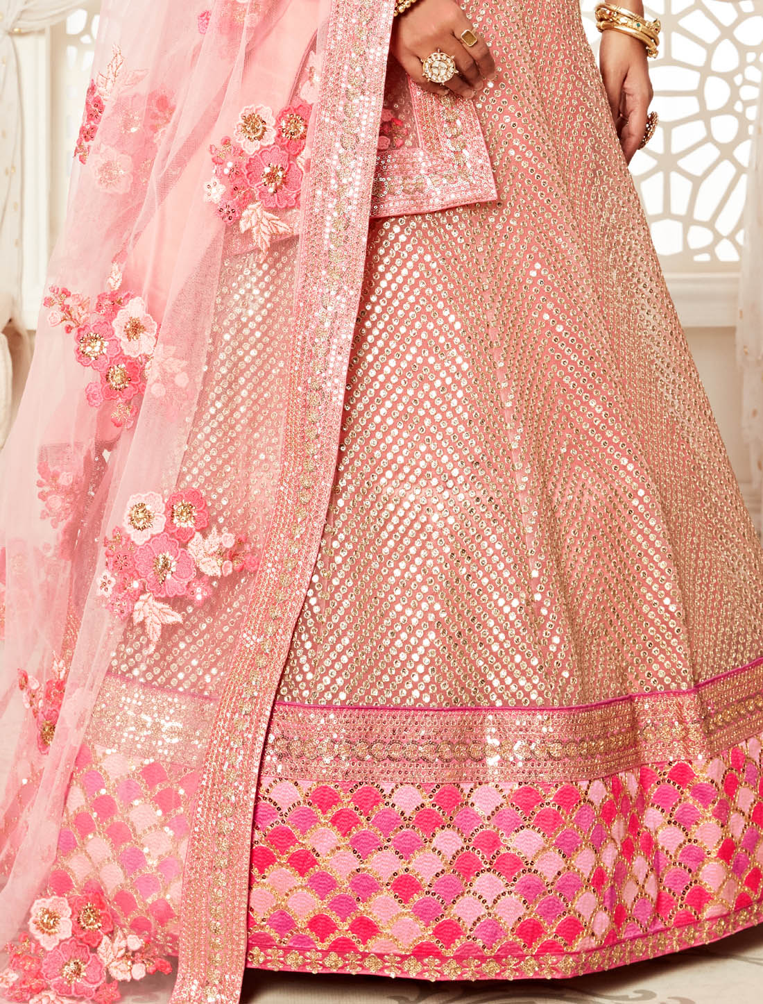 Pink Soft Silk Semi Stitched Wedding Lehenga Choli Timeless Elegance For Women