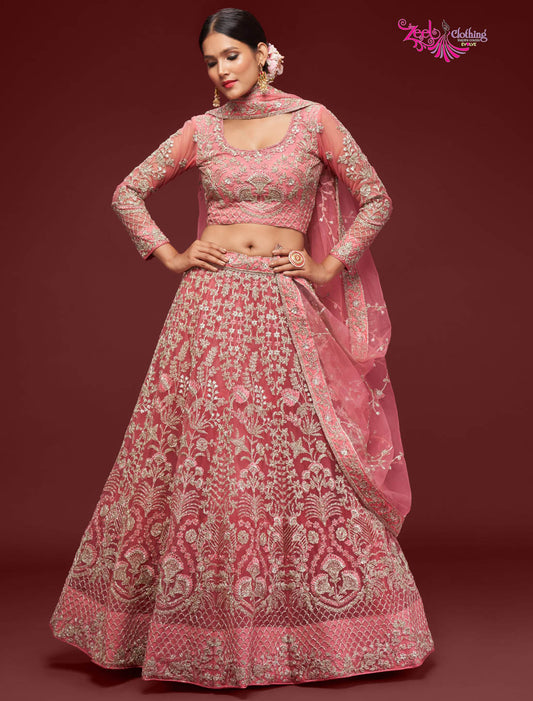 Fantasy Rose Ethnic Women Lehenga Choli For Wedding With Soft Net & Glitter Dori Embroidery Work