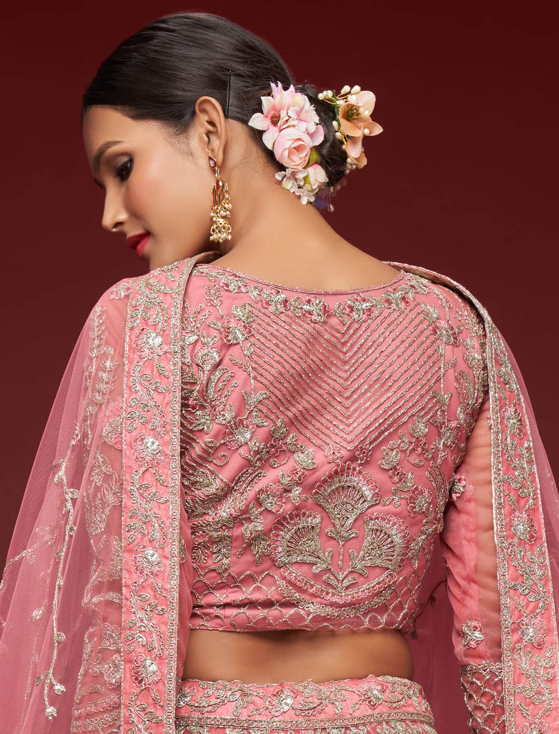 Fantasy Rose Ethnic Women Lehenga Choli For Wedding With Soft Net & Glitter Dori Embroidery Work