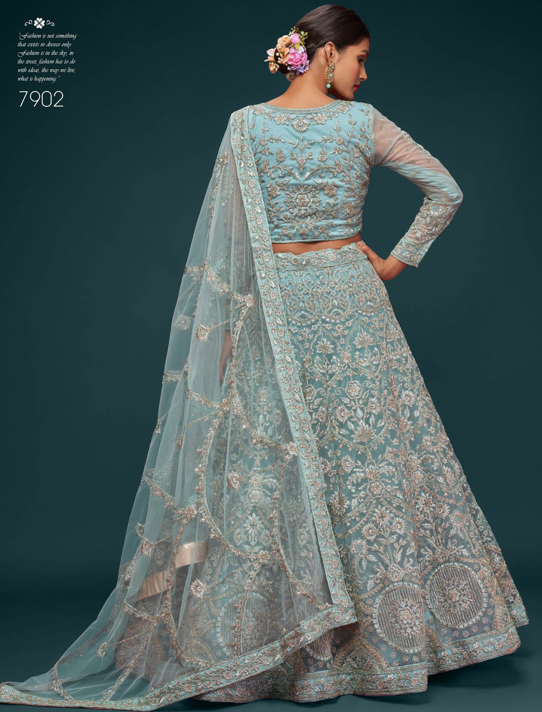 Exquisite Ocean Aqua Semi Stitched Wedding Ethnic Lehenga Choli For Women