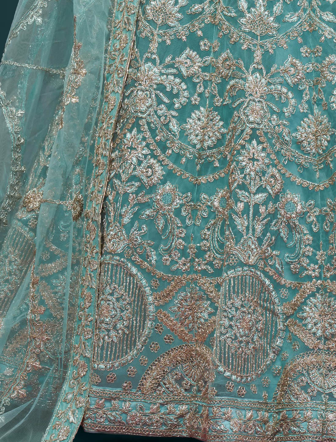 Exquisite Ocean Aqua Semi Stitched Wedding Ethnic Lehenga Choli For Women