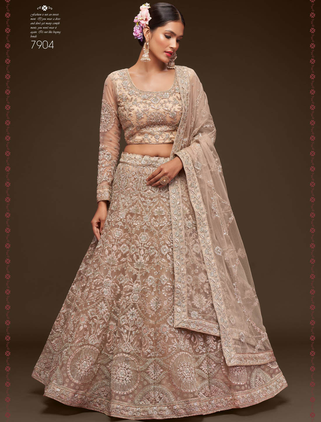 Royal Beige Women Ethnic Semi Stitched Lehenga Choli For Wedding With Mesmerizing Glitter Embroidery Work