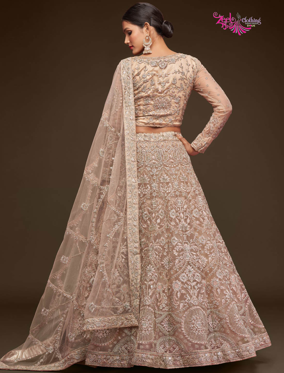 Royal Beige Women Ethnic Semi Stitched Lehenga Choli For Wedding With Mesmerizing Glitter Embroidery Work