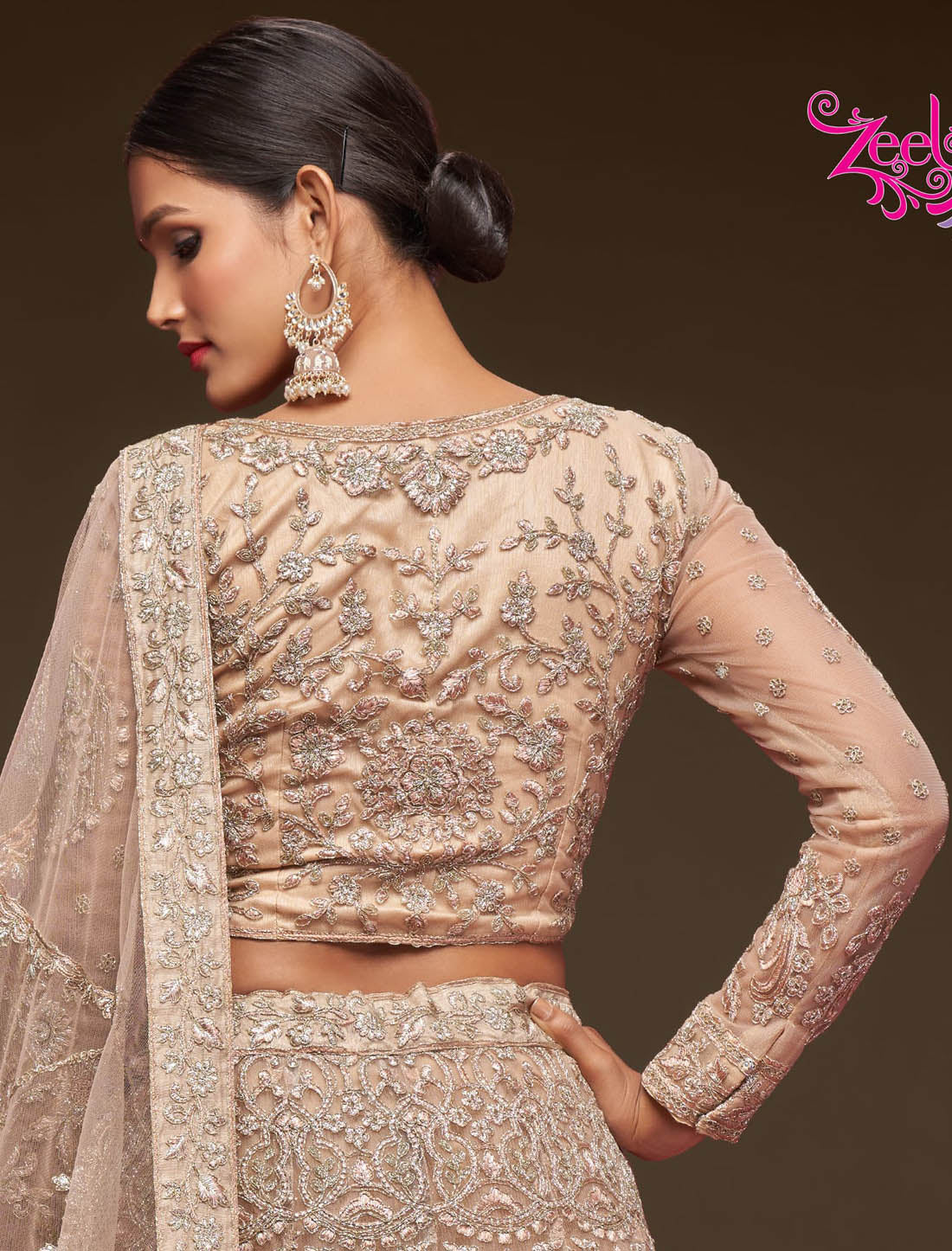 Royal Beige Women Ethnic Semi Stitched Lehenga Choli For Wedding With Mesmerizing Glitter Embroidery Work