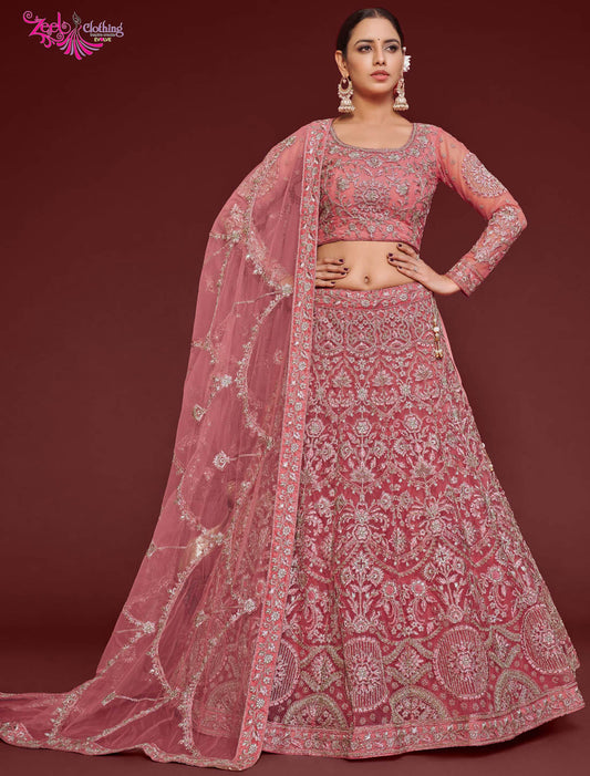 Fantasy Rose Semi Stitched Wedding Ethnic Lehenga Choli For Women With Glitter Embroidery Work & Classic Glamour