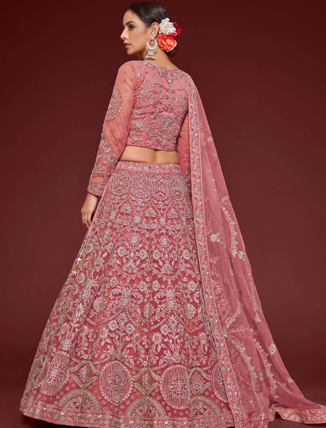 Fantasy Rose Semi Stitched Wedding Ethnic Lehenga Choli For Women With Glitter Embroidery Work & Classic Glamour