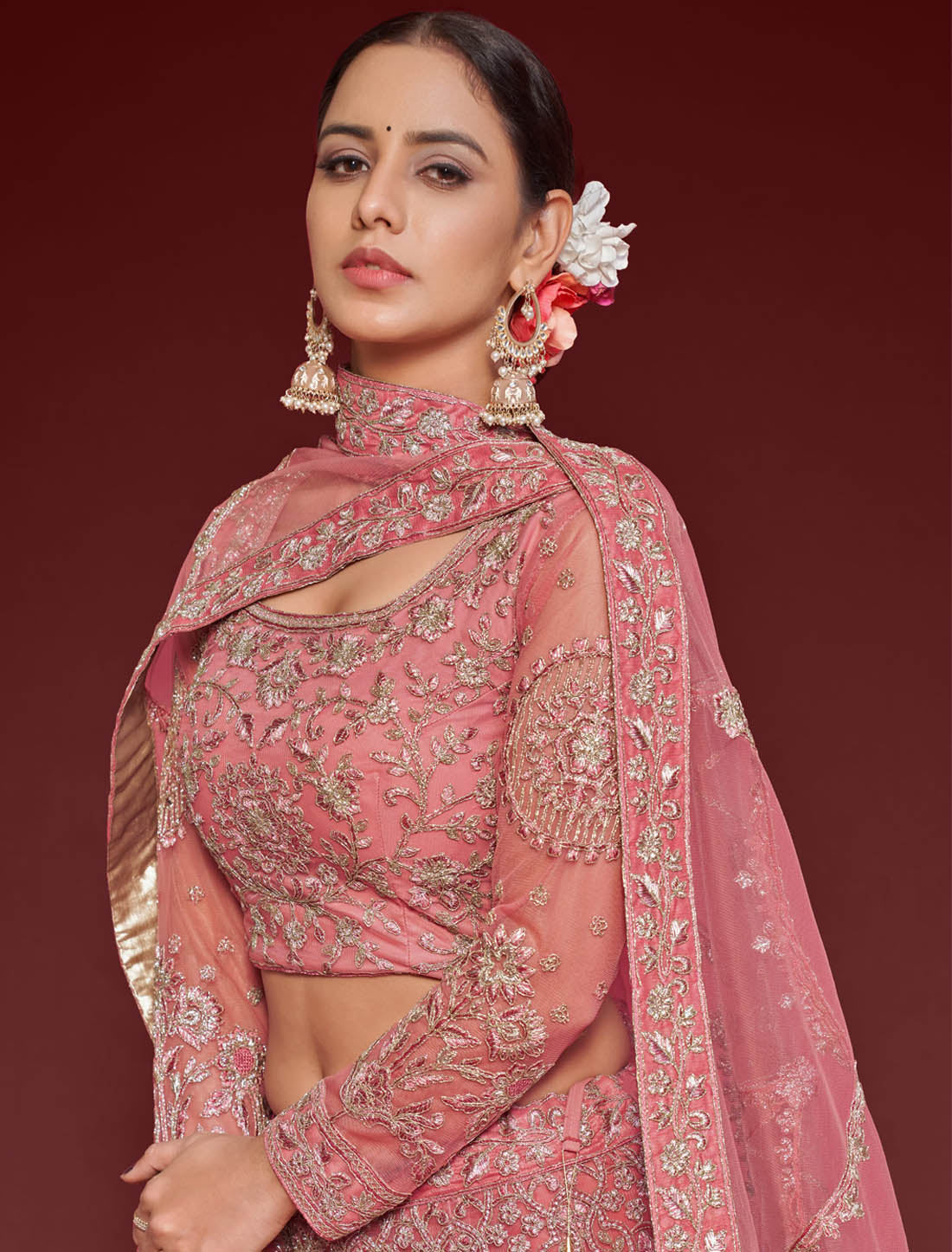 Fantasy Rose Semi Stitched Wedding Ethnic Lehenga Choli For Women With Glitter Embroidery Work & Classic Glamour