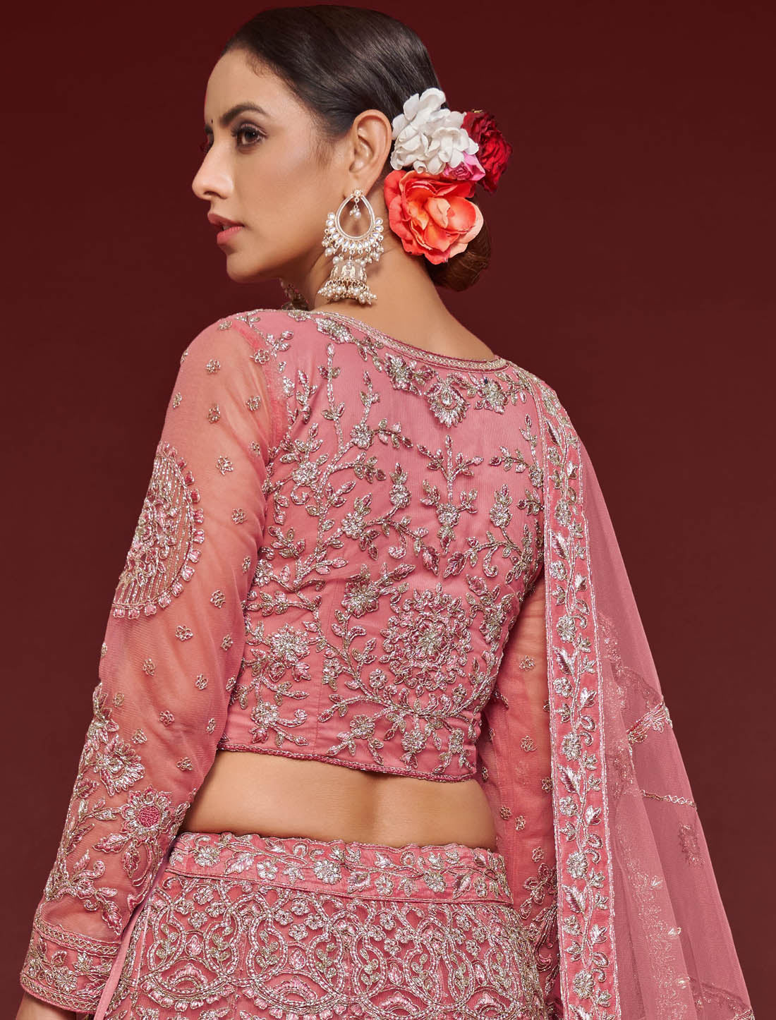 Fantasy Rose Semi Stitched Wedding Ethnic Lehenga Choli For Women With Glitter Embroidery Work & Classic Glamour