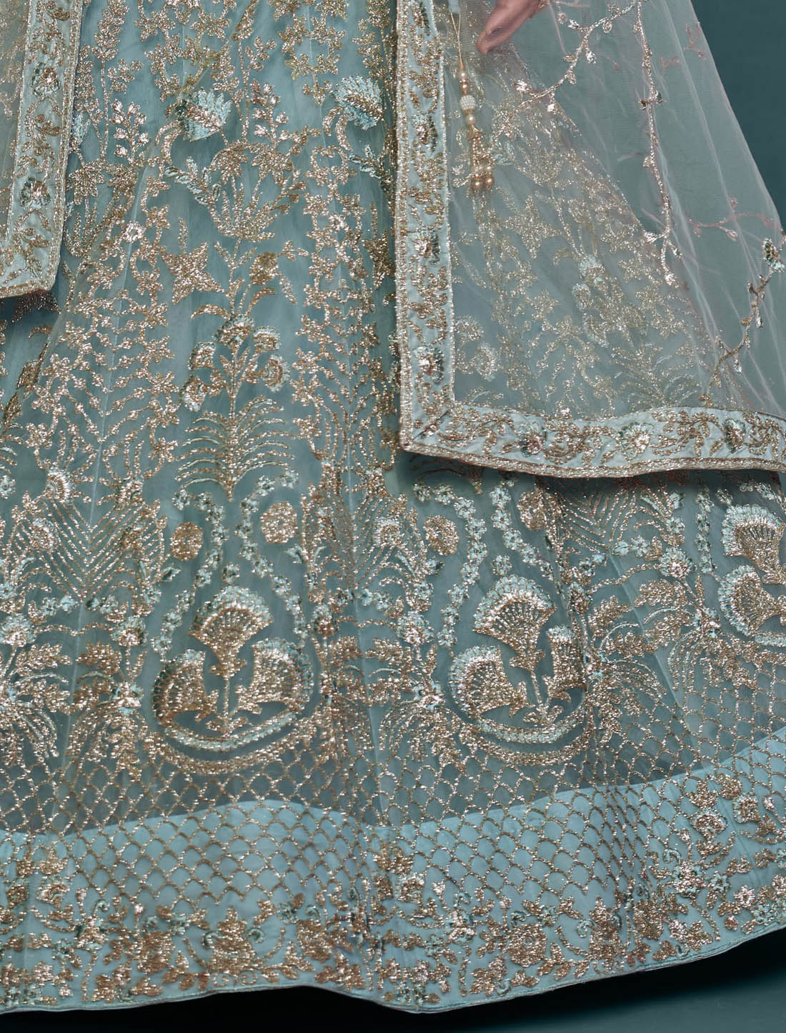 Ocean Aqua Women Ethnic Semi Stitched Lehenga Choli For Wedding With Subtle Brilliance Embroidery Work