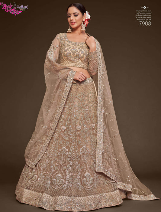 Royal Beige Ethnic Wedding Semi Stitched Lehenga Choli For Women With Captivating Style