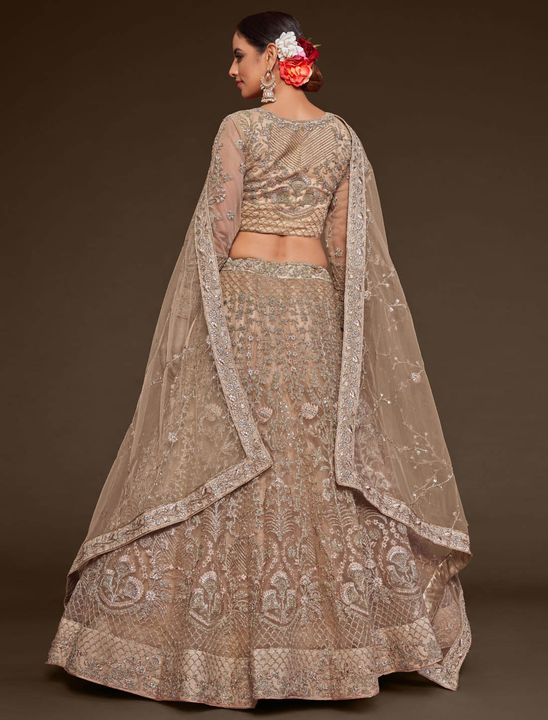 Royal Beige Ethnic Wedding Semi Stitched Lehenga Choli For Women With Captivating Style