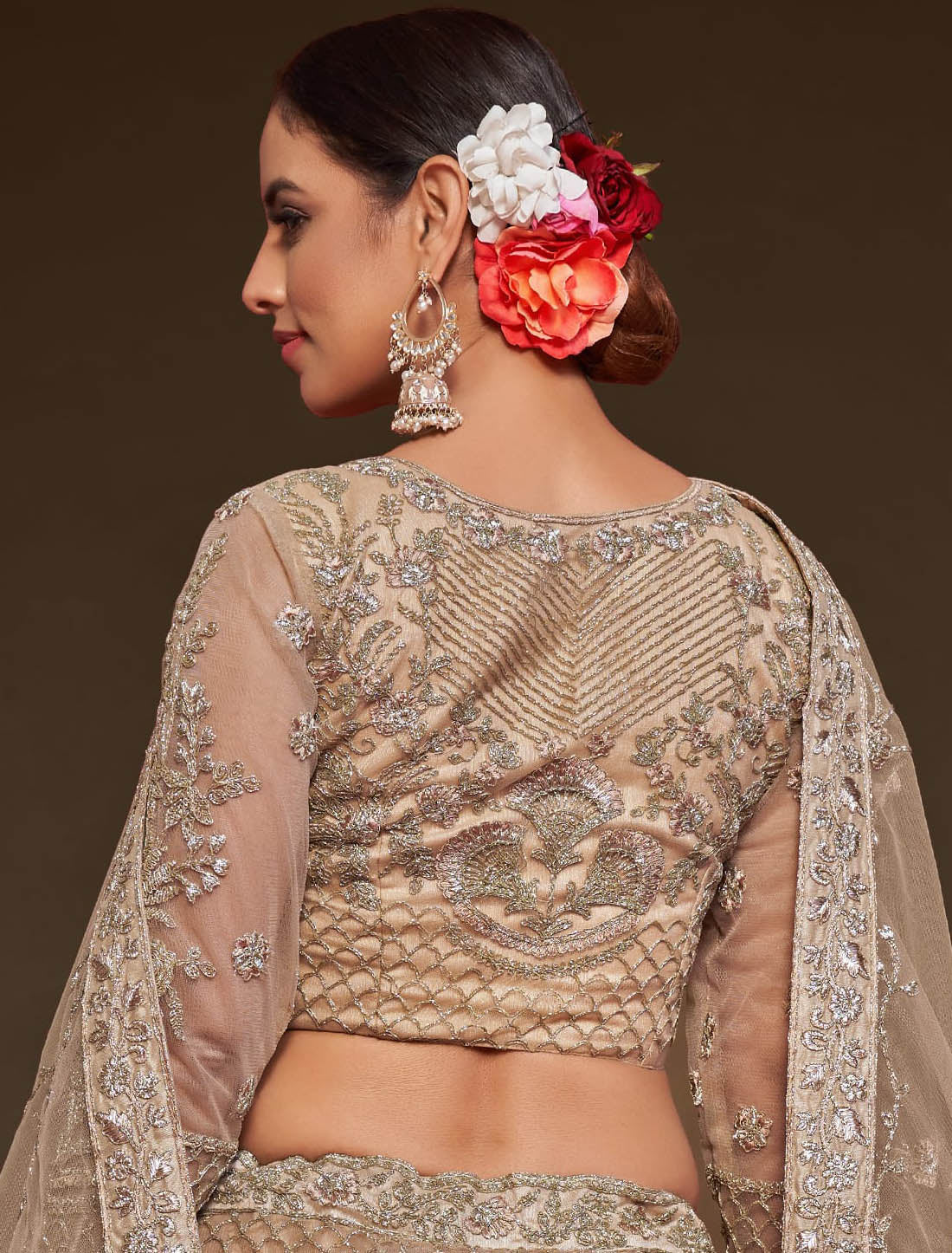 Royal Beige Ethnic Wedding Semi Stitched Lehenga Choli For Women With Captivating Style