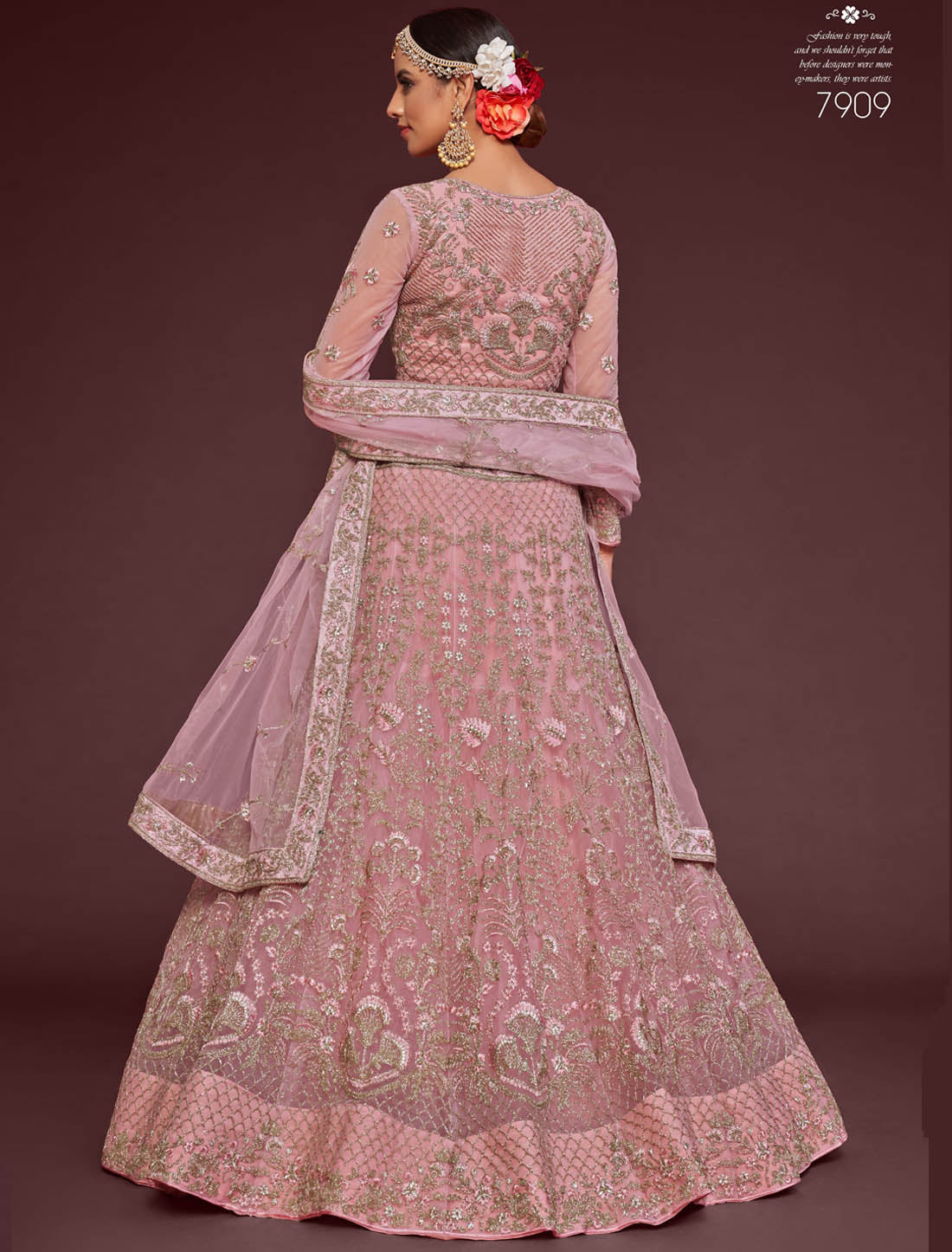 Pearl Pink Semi Stitched Women Ethnic Lehenga Choli For Wedding With Soft Net Majestic Flair Glitter Embroidery Work