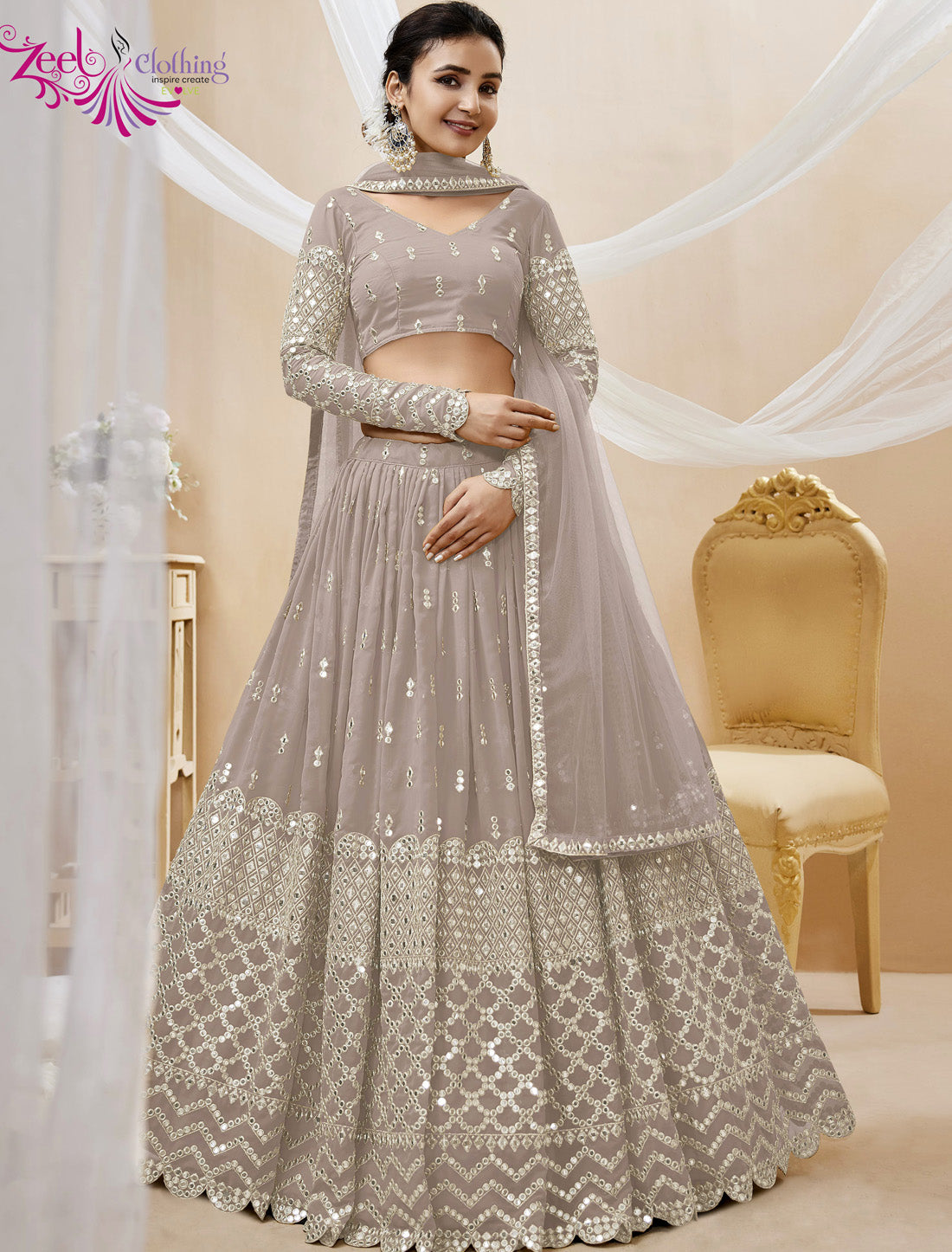 Grey Ethinc Georgette With Soft Net Dupatta Lehenga Choli Colletcion