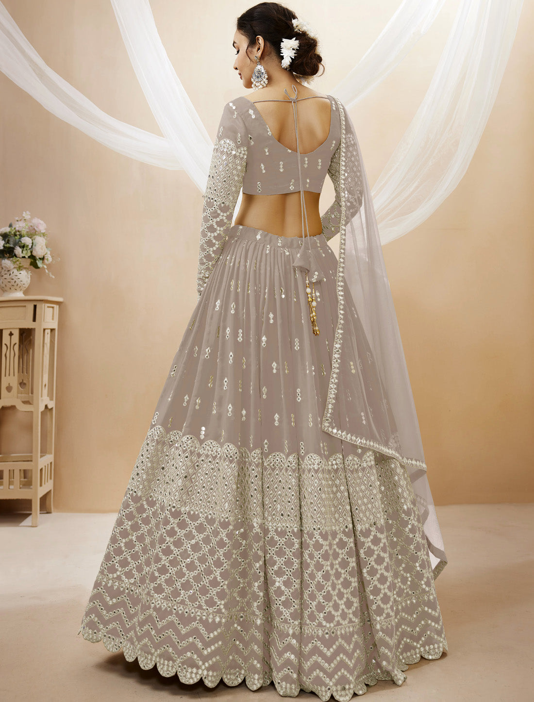 Grey Ethinc Georgette With Soft Net Dupatta Lehenga Choli Colletcion