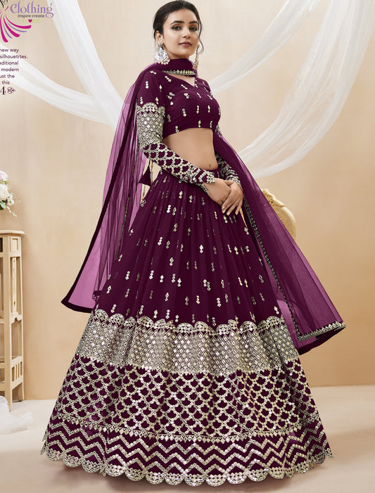 Wine Georgette With Soft Net Dupatta Lehenga Choli Ethnic Colletcion