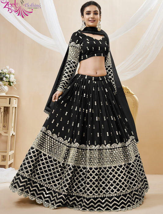 Georgette Black Ethnic Soft Net Dupatta Lehenga Choli Colletcion