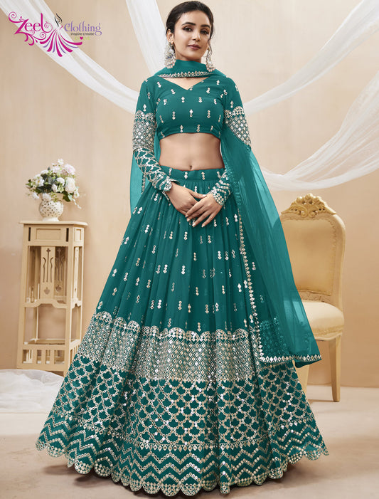 Teal Blue Georgette With Soft Net Dupatta Ethnic Lehenga Choli Colletcion