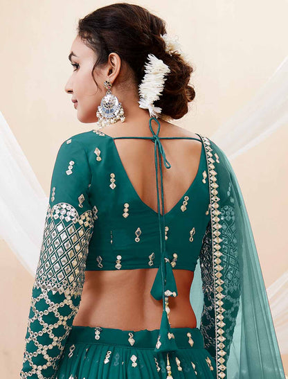Teal Blue Georgette With Soft Net Dupatta Ethnic Lehenga Choli Colletcion