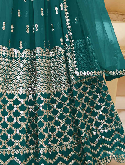 Teal Blue Georgette With Soft Net Dupatta Ethnic Lehenga Choli Colletcion