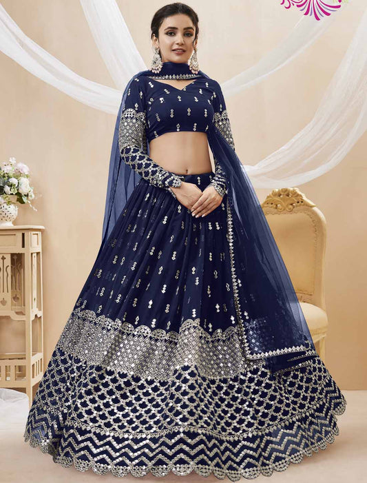 Navy Blue Georgette Ethnic Soft Net Dupatta Lehenga Choli Colletcion