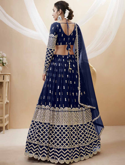 Navy Blue Georgette Ethnic Soft Net Dupatta Lehenga Choli Colletcion