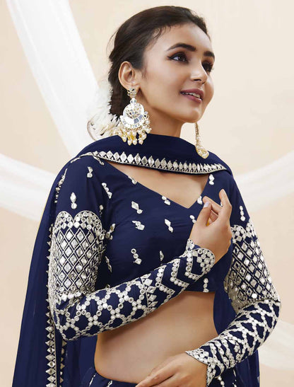 Navy Blue Georgette Ethnic Soft Net Dupatta Lehenga Choli Colletcion