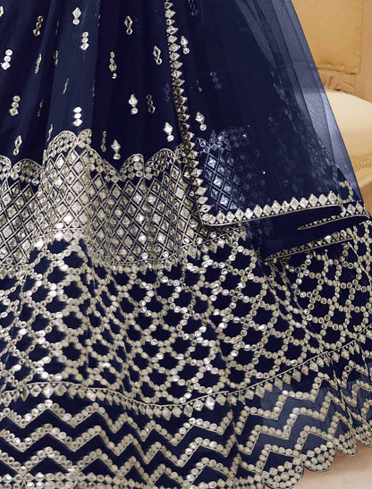 Navy Blue Georgette Ethnic Soft Net Dupatta Lehenga Choli Colletcion