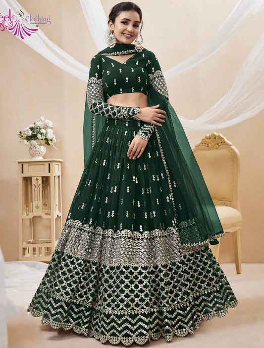 Green Georgette Collection Soft Net Dupatta Ethnic Lehenga Choli