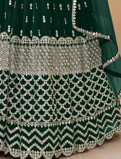 Green Georgette Collection Soft Net Dupatta Ethnic Lehenga Choli