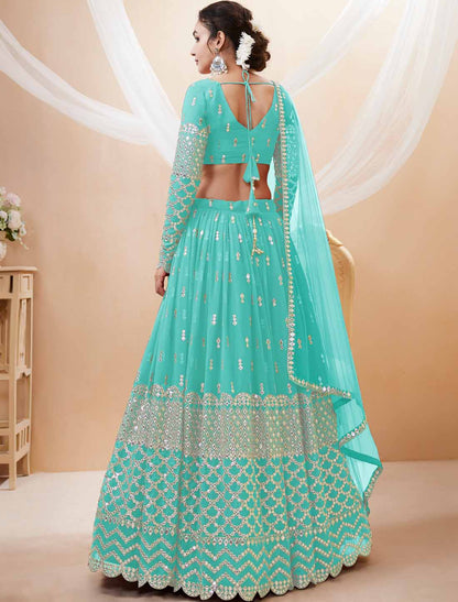 Georgette Sky Blue Soft Net Dupatta Ethnic Lehenga Choli Colletcion