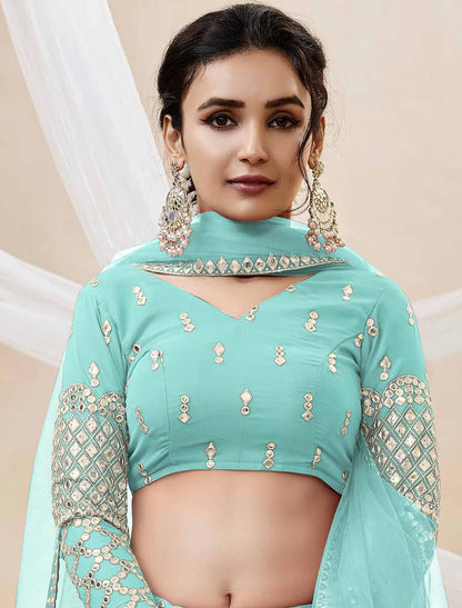 Georgette Sky Blue Soft Net Dupatta Ethnic Lehenga Choli Colletcion
