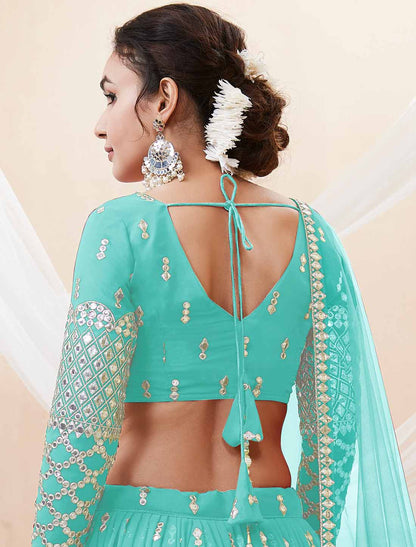 Georgette Sky Blue Soft Net Dupatta Ethnic Lehenga Choli Colletcion