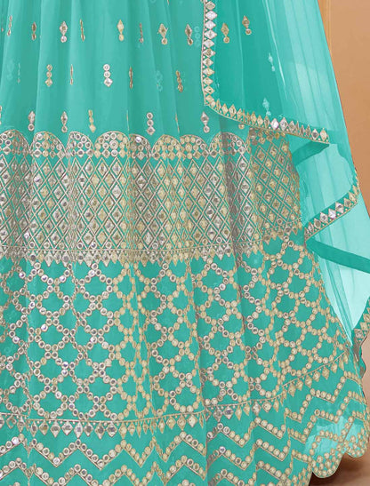Georgette Sky Blue Soft Net Dupatta Ethnic Lehenga Choli Colletcion