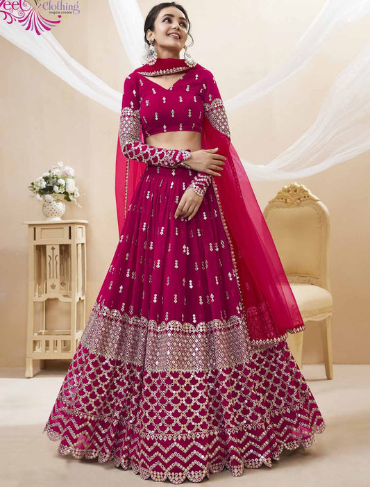 Hot Pink Georgette Soft Net Dupatta Ethnic Collection Lehenga Choli