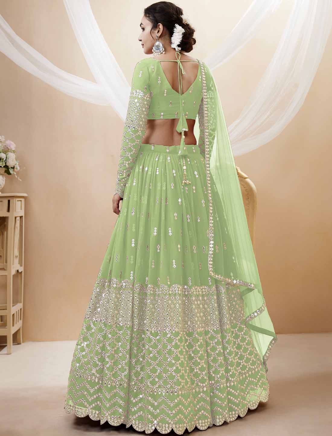 Georgette Pista Soft Net Dupatta Ethnic Lehenga Choli Colletcion