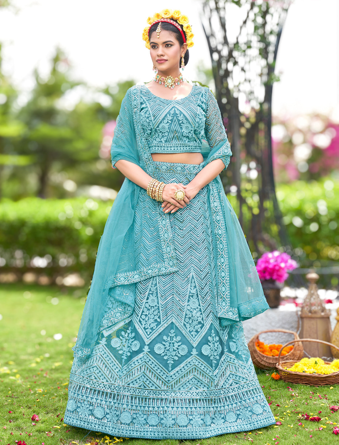 Lehenga Choli for Women | Embroidered Net