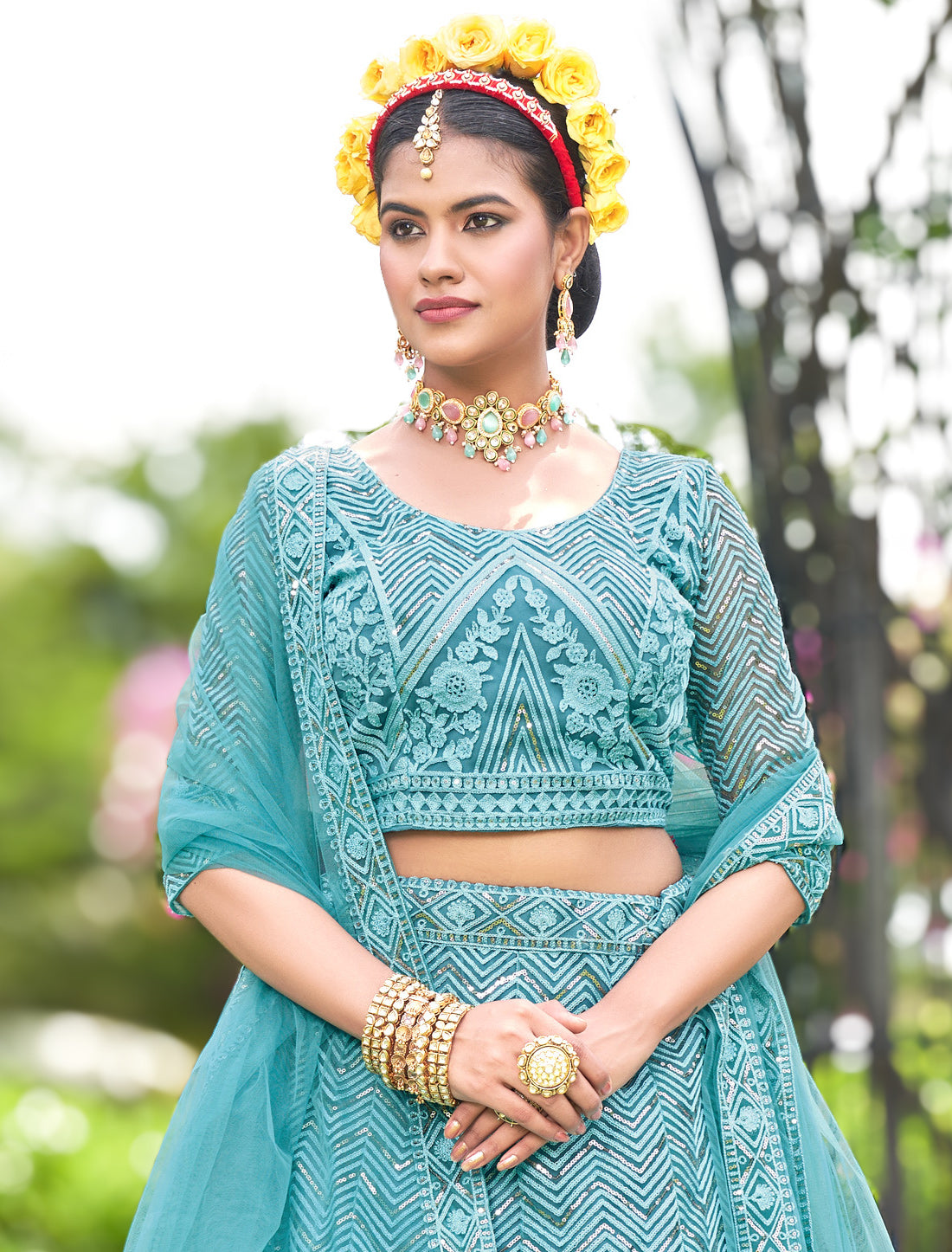Lehenga Choli for Women | Embroidered Net