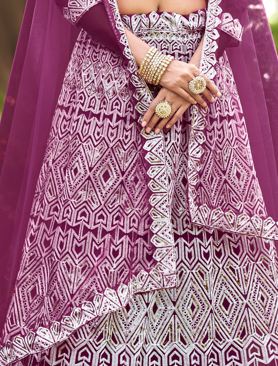 Wine Wedding Lehenga Choli with Dupatta for Women