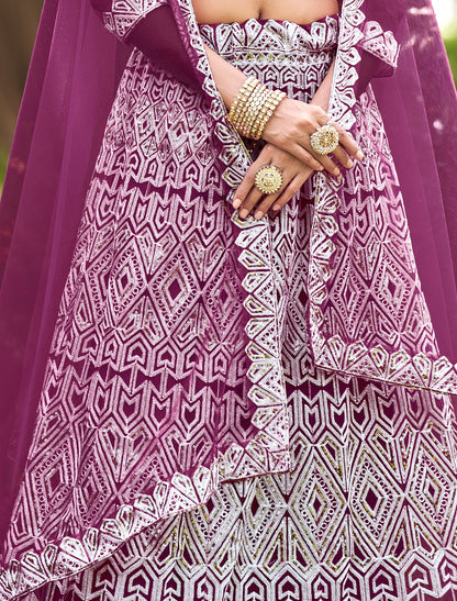 Wine Wedding Lehenga Choli with Dupatta for Women