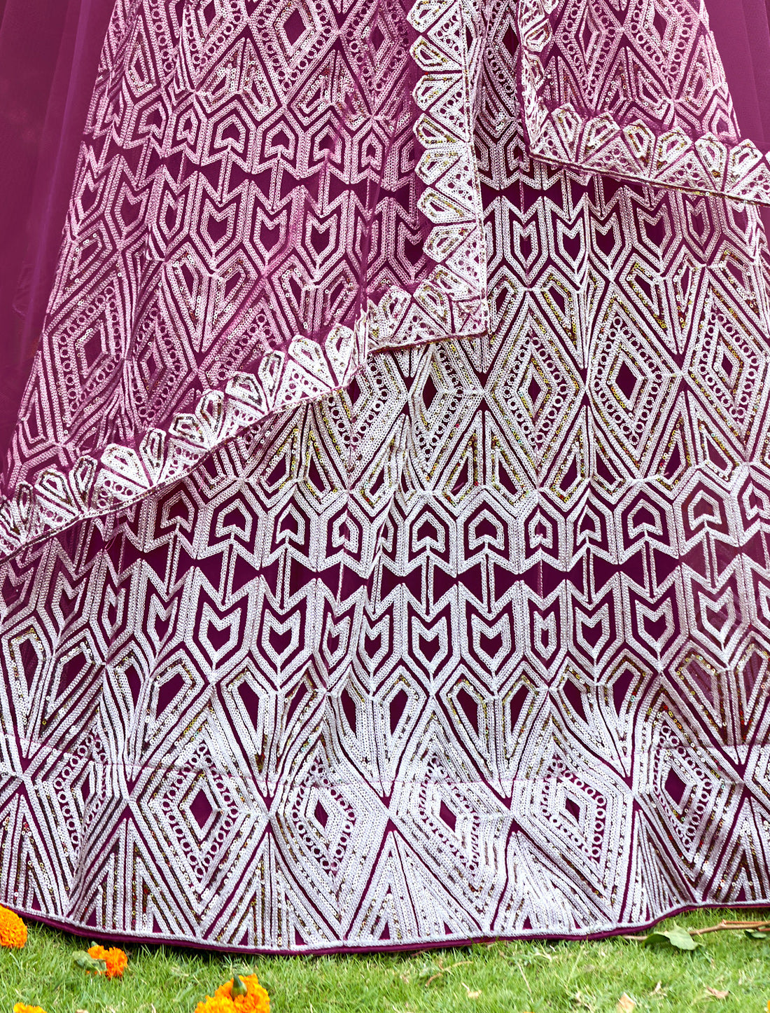 Wine Wedding Lehenga Choli with Dupatta for Women