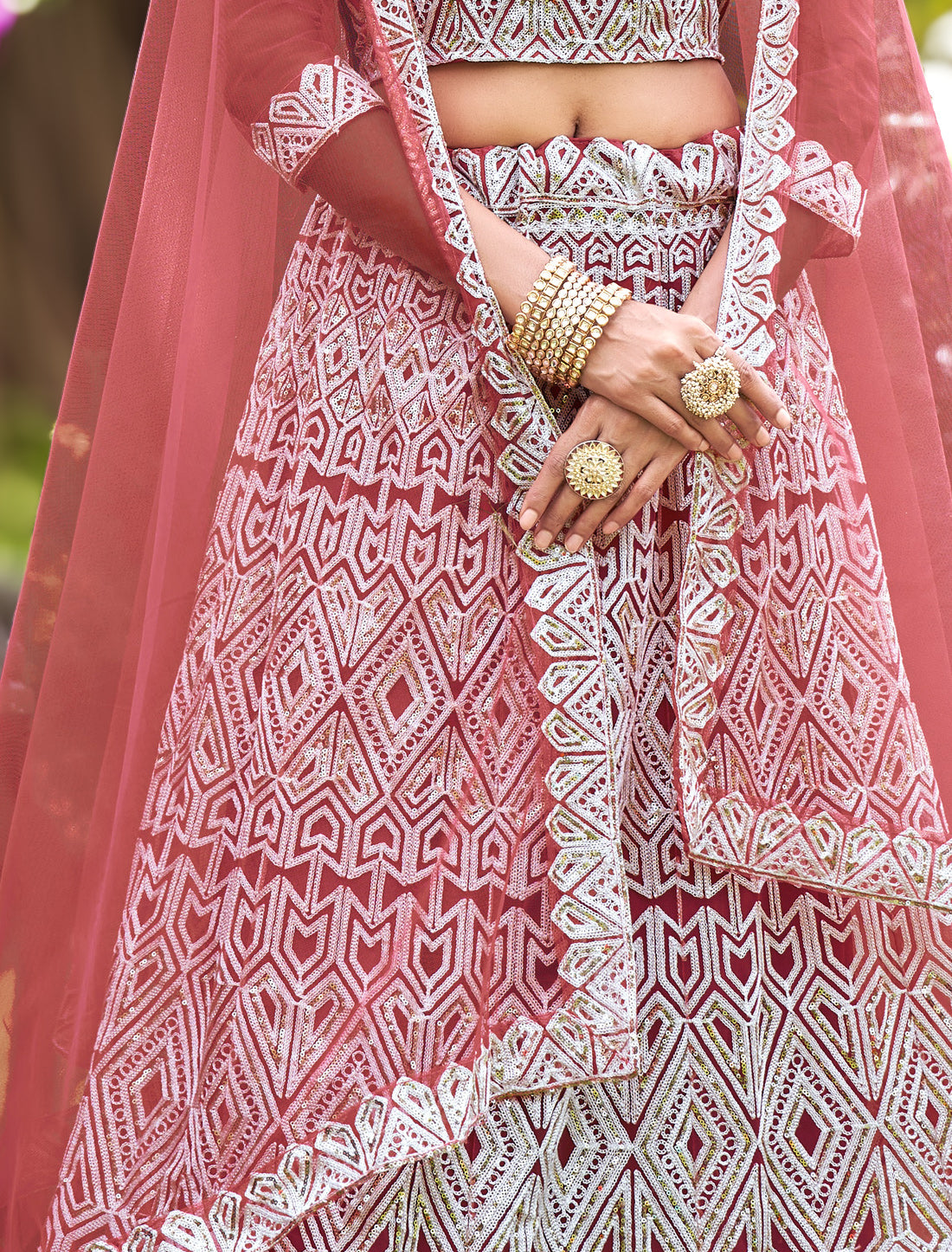 Mauve Pink Net Embroidered Lehenga Choli for Wedding