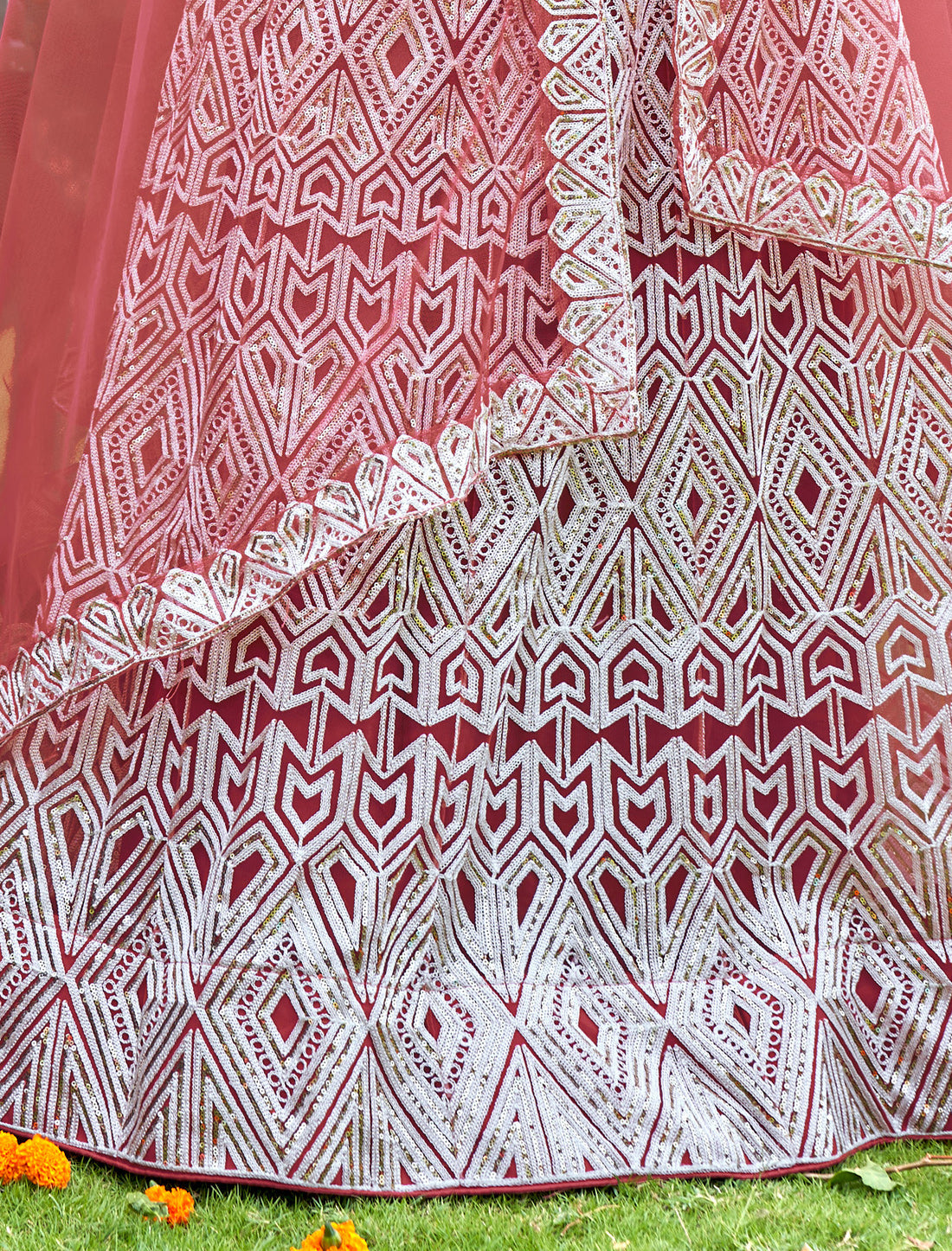 Mauve Pink Net Embroidered Lehenga Choli for Wedding