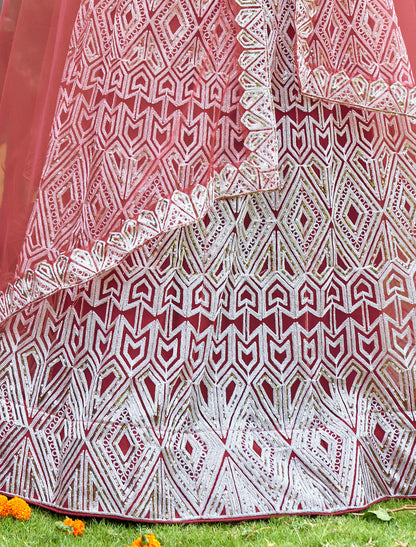 Mauve Pink Net Embroidered Lehenga Choli for Wedding