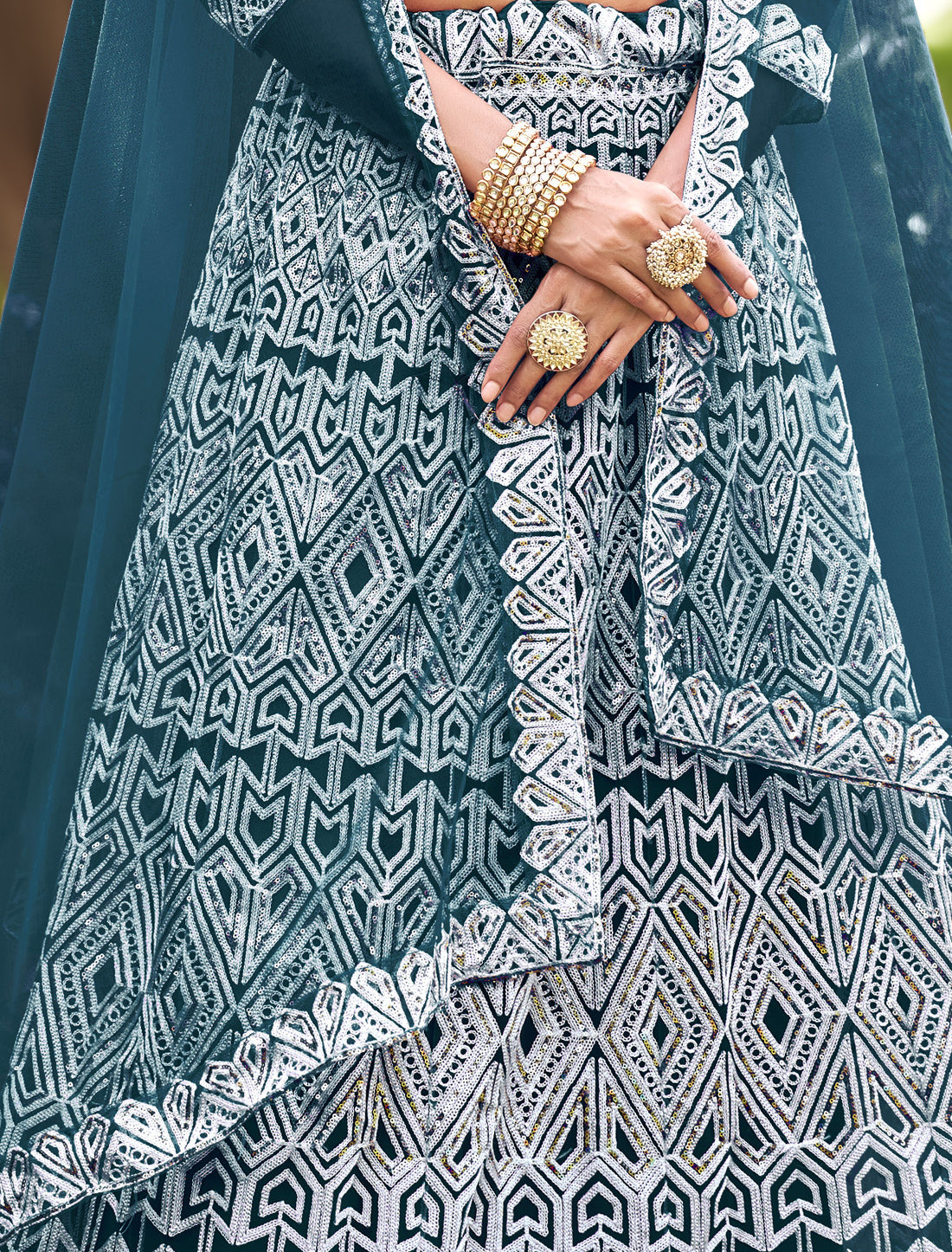 Deep Teal Designer Lehenga Choli with Dupatta – Wedding Wear