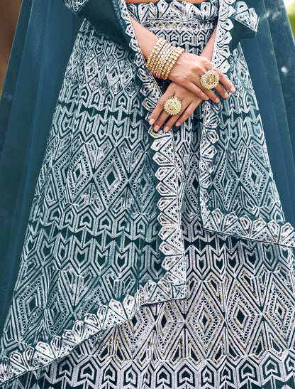 Deep Teal Designer Lehenga Choli with Dupatta – Wedding Wear