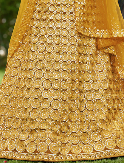 Yellow Net Embroidered Lehenga Choli for Wedding
