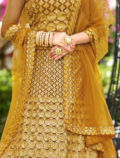 Yellow Net Embroidered Lehenga Choli for Wedding