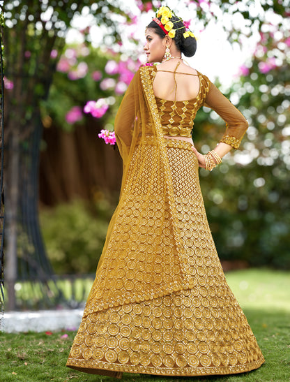 Yellow Net Embroidered Lehenga Choli for Wedding